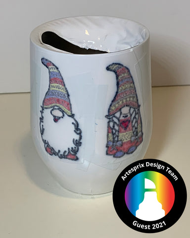 Sublimation Gnome wine tumbler DIY iron-on-ink stamp pad and markers 