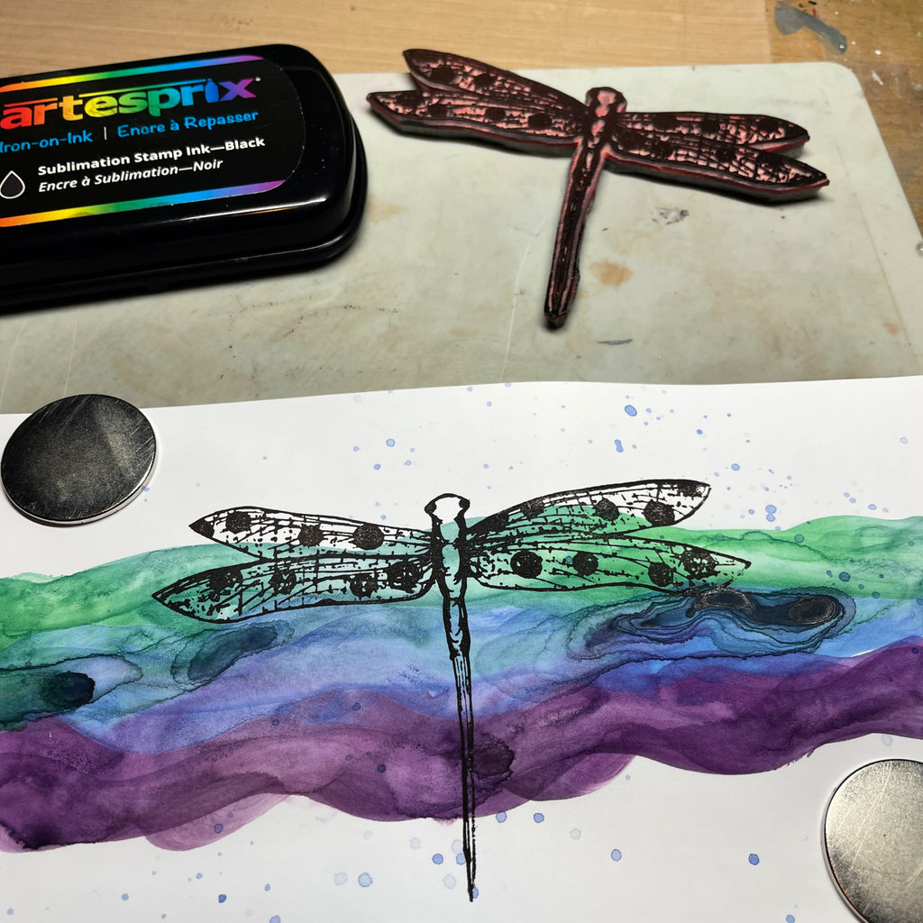sublimation dragonfly stamp design on plain paper 