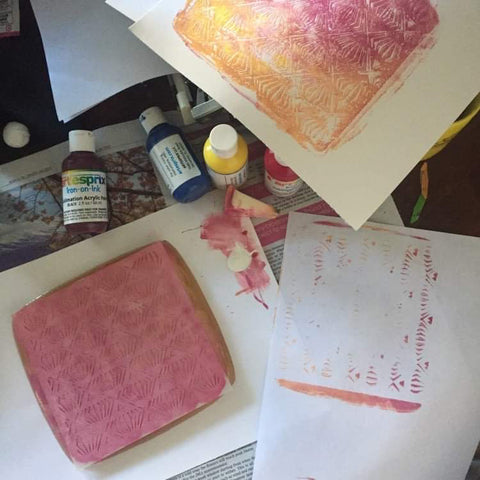 sublimation paint project with gellie plate for sublimation coasters