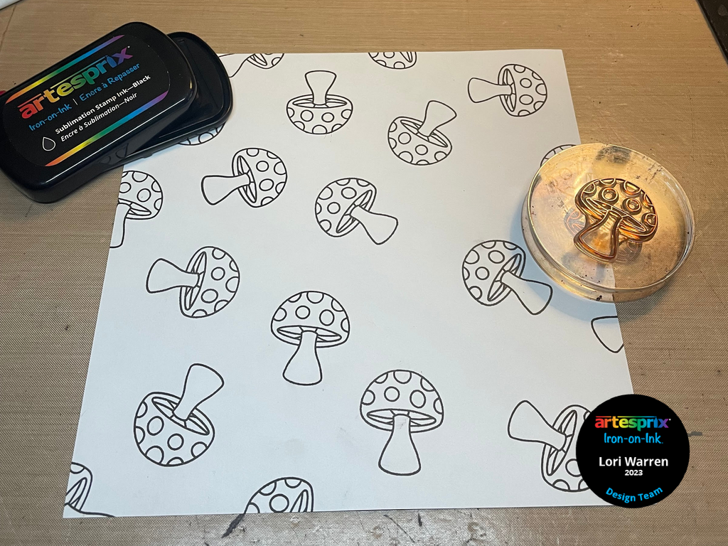 Heffy doodle mushroom stamp design with sublimation black ink