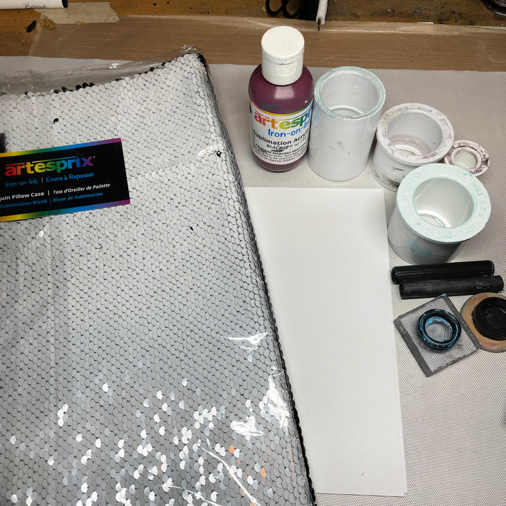 sublimation sequin pillow artesprix paint heat tape 