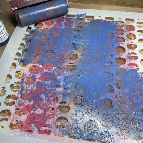 stencil on gel press plate with sublimation paint 