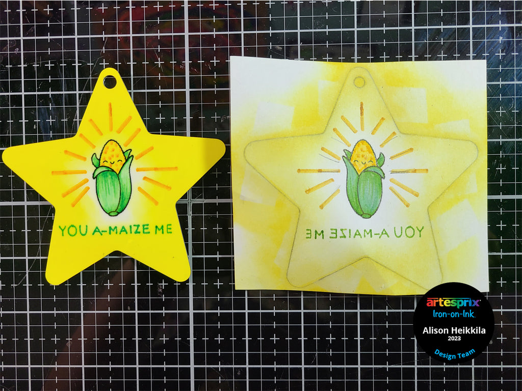 before and after artesprix star ornament with stamp pad ink