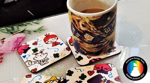 Sublimation coasters with artesprix stamp pads and stamps 