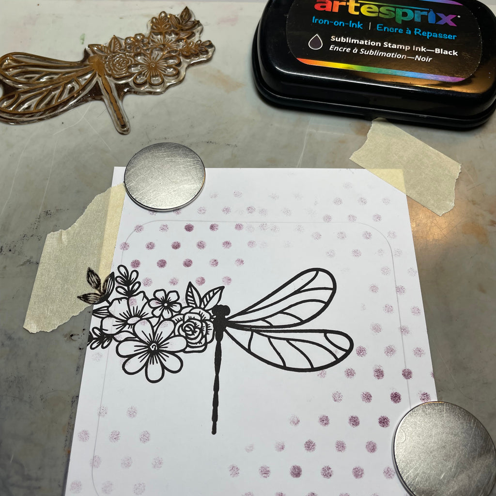dragonfly stamp and stencil design with sublimation ink