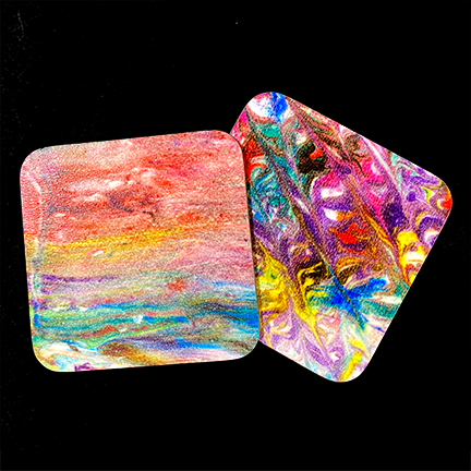 marbled textured coasters with shaving cream and iron-on-ink