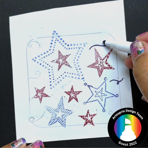 sublimation design with iron-on-ink markers and stamp pads 