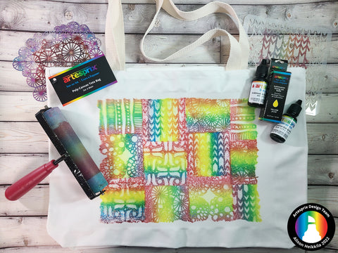 sublimation tote bag with stampendous stamps and gel press plate 