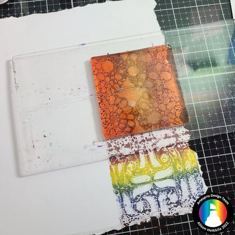 artesprix sublimation ink on gel press plate with stampendous stencil