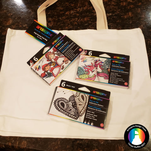 Sublimation polyester tote with Artesprix sublimation markers 