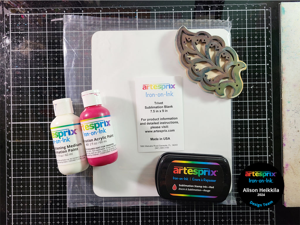 sublimation paint foam stamp trivet and artesprix stamp pad