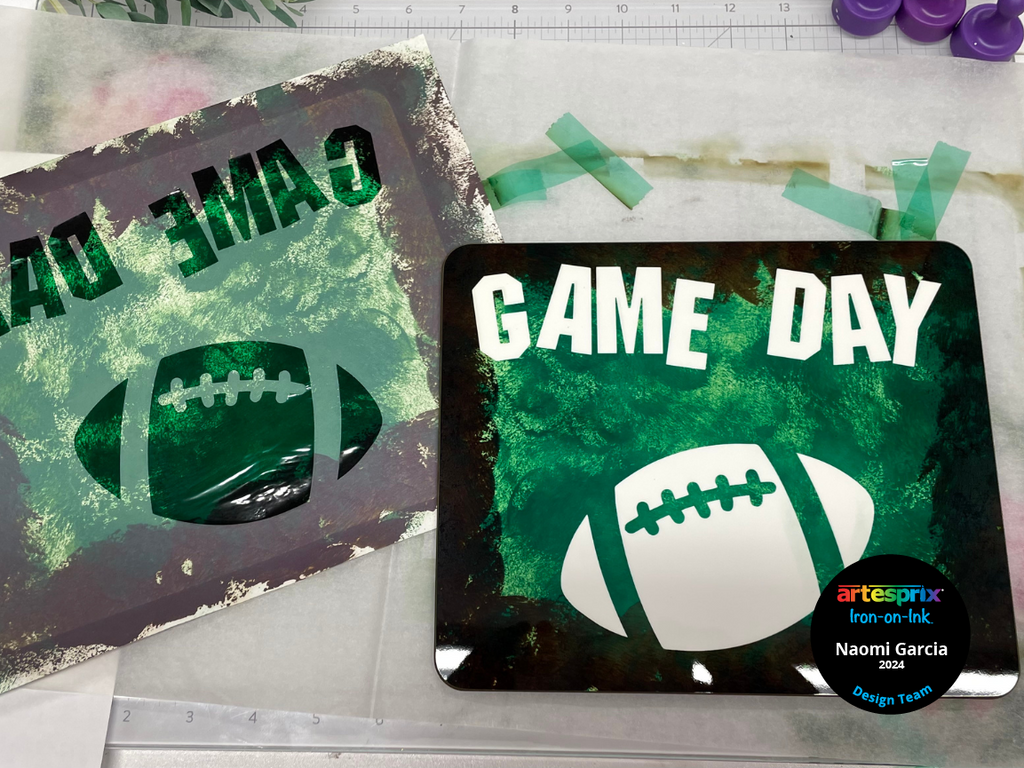 before and after sublimation acrylic paint and heat transfer mask design