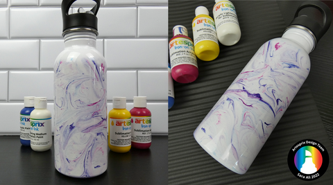 sublimation water bottle with marble artesprix paint design 