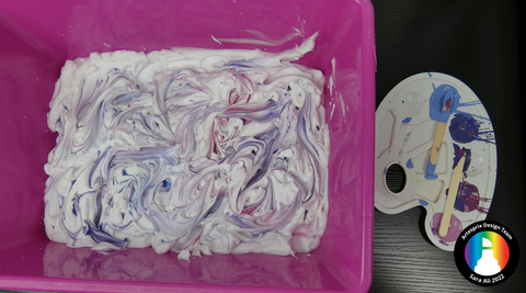 shaving cream in bin with sublimation paint added 