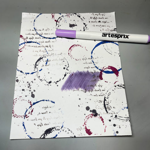 sublimation iron-on-ink design with paint, stamp pads, and markers 