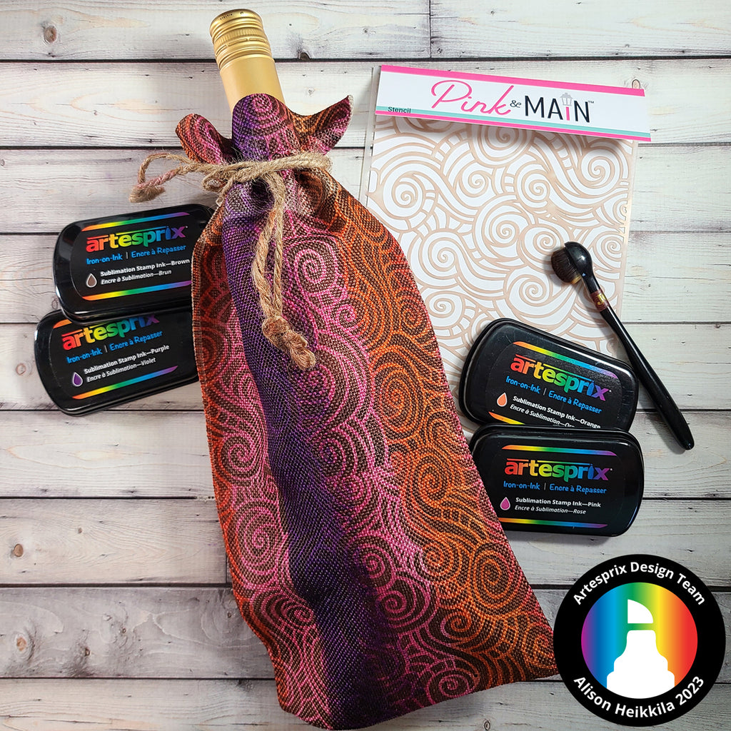 sublimation wine bag with pink and main stencil