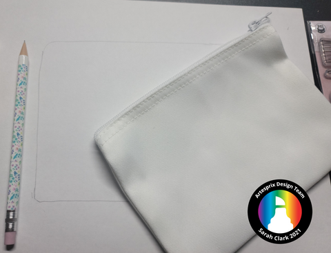 sublimation zip case template on copy paper with pencil 