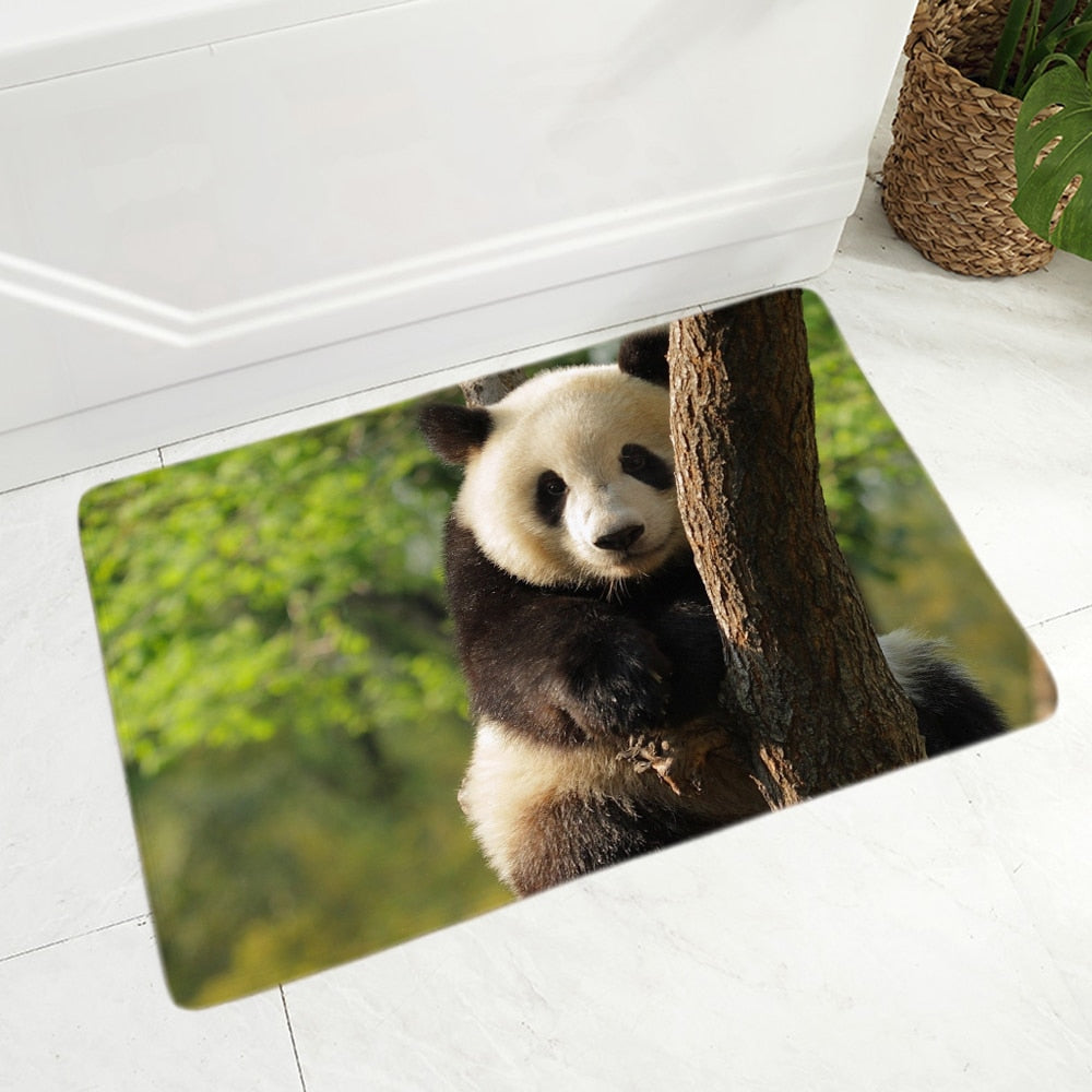 Lovely Wild Animal  Doormat Non-Slip Super Soft Flannel Rug Decor Cute Panda Floor Door Mat for Hallway Children Room