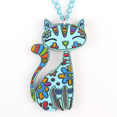 Acrylic Cat Pendant Necklace Women Chain Fashion Jewelry Collar Statement Necklace