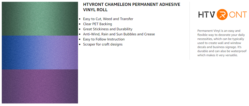 HTVRONT Blue to Purple Chameleon Permanent Vinyl 12 x 5 FT Adhesive Vinyl  for Cricut Machine HandCraft 