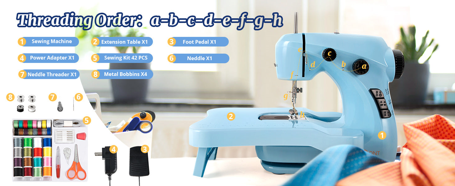 HTVRONT Sewing Machine with Extension Table- 38 Stitch Lightweight Portable  Sewing Machine- Electric Sewing Machine Kit for Adults UK 2 Speeds- Mini