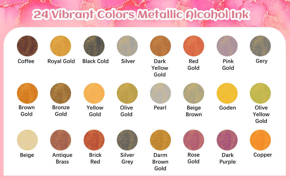  Colors of metallic alcohol ink set