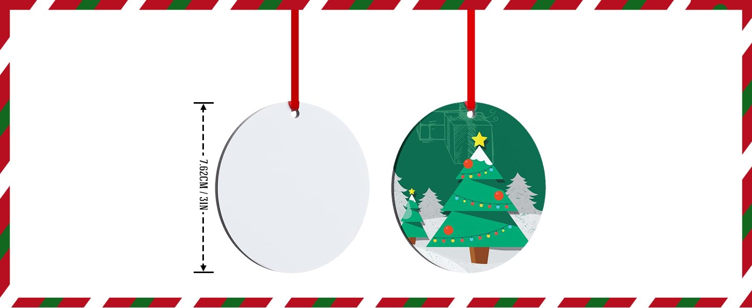 HTVRONT 12 Pieces Christmas Sublimation Ornament Blanks - 3.15 Inch  Sublimation Blank Pendants Ornaments Double Side with Red String -  Personalized