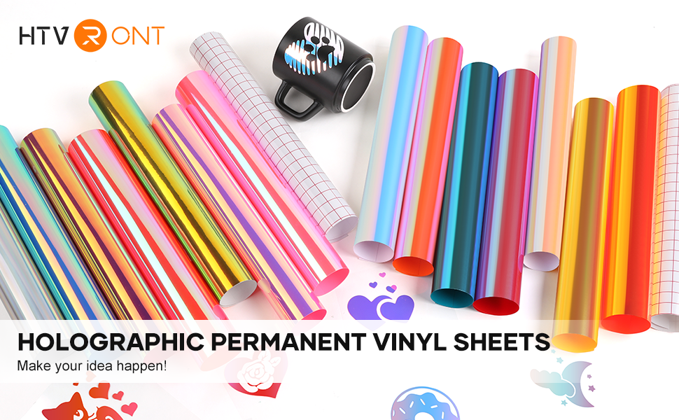 HTVRONT Holographic Vinyl Permanent-17 Pack Holographic Permanent Vinyl  Sheets, 14 Sheets 12x12 Holographic Adhesive Vinyl Sheets for CricutMachine  & 3 Transfer Tape for Vinyl Permanent