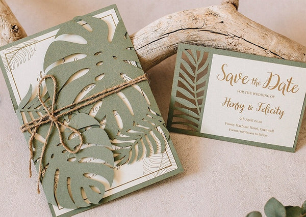 Green Leaves Pattern Paper Invitation