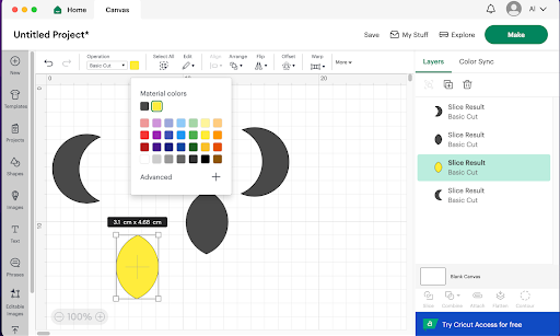 Slice Tool In Cricut Design Space