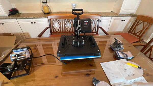 Placing VEVOR heat press on a sturdy table