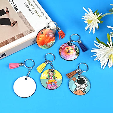 120pcs Sublimation Keychain Blanks Set Tassels Keychain Rings&Jump