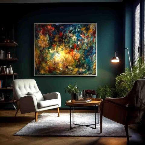 impressionism art in the style of Wassily Kandinsky in a living room