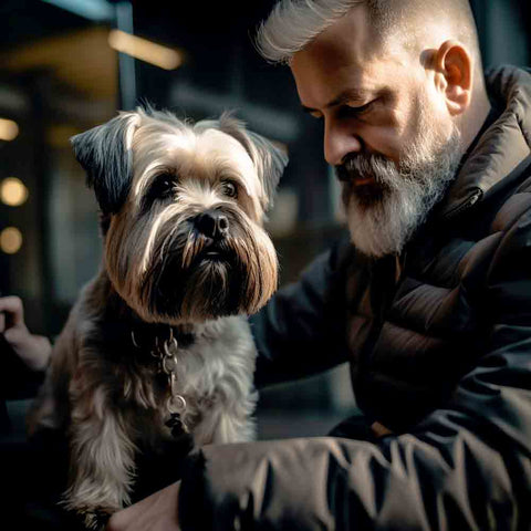 A photographer using a smartphone's portrait mode for pet photography for a custom pet wall art canvas