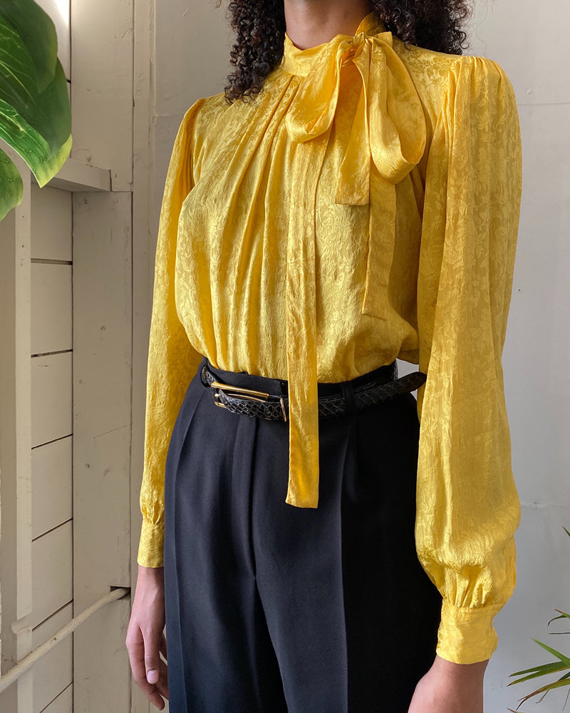 80s YSL Silk Tie Blouse - Lucky Vintage