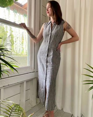 90s Striped Linen Maxi Dress