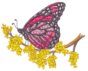Pink Butterfly on Yellow Branches Embroidered Patch
