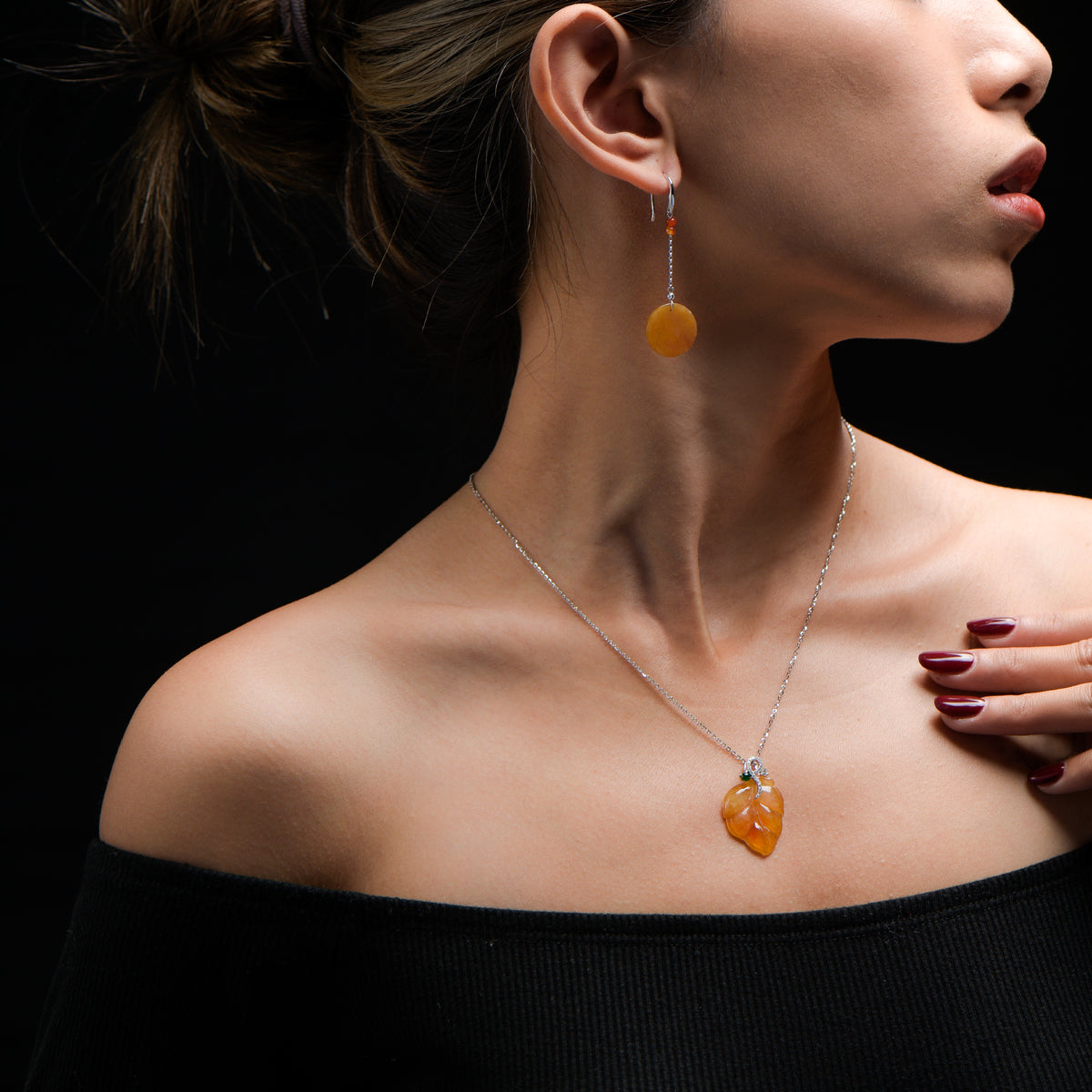 Yellow Jade-Yellow Jadeite Earrings with double bead