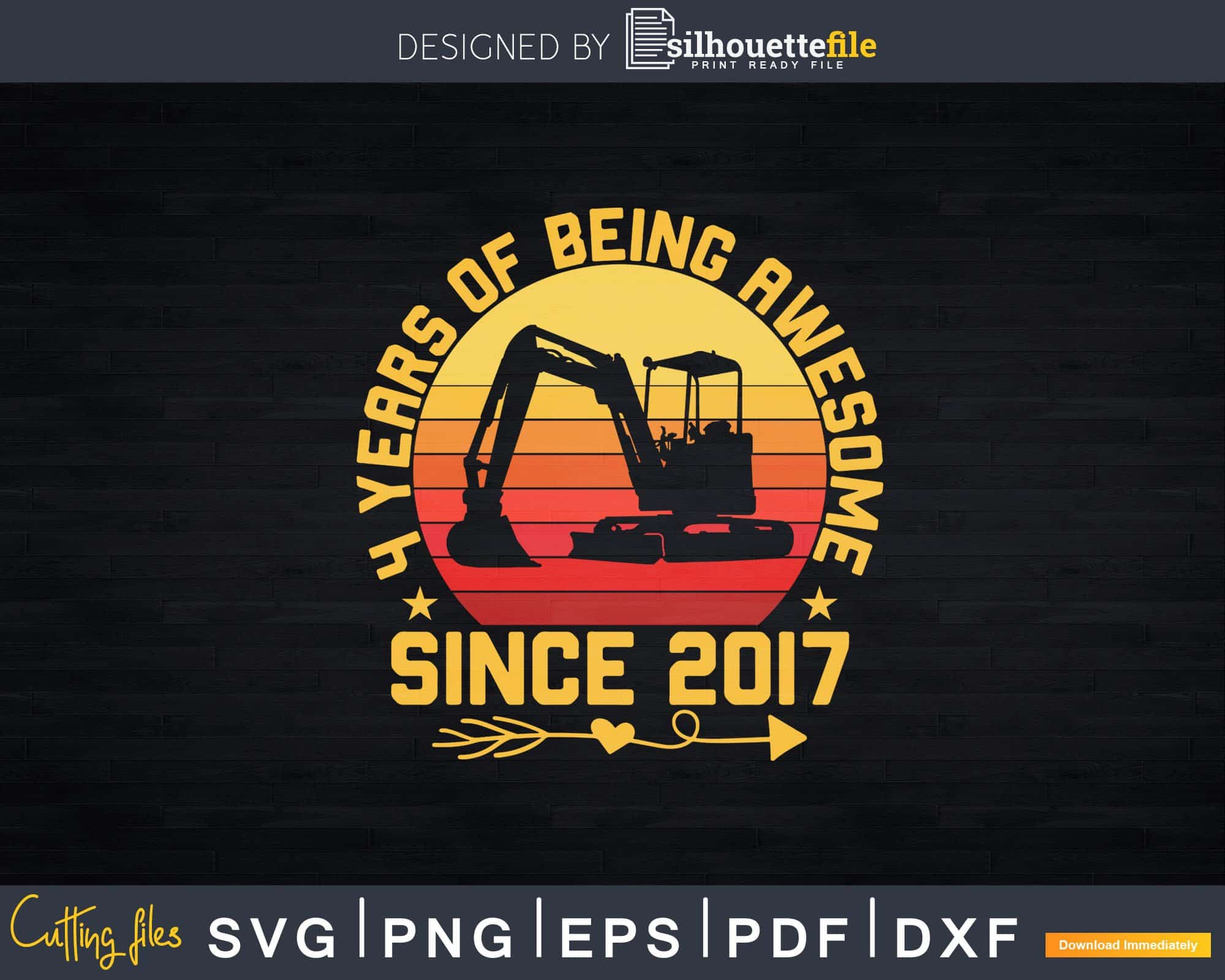 Download 4 Years Old Toddler 4th Birthday Excavator Svg Cut Files Silhouettefile