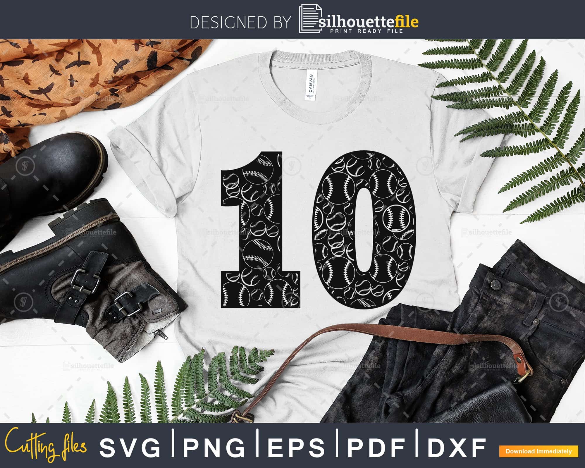 Baseball jersey numbers 10 svg PNG dxf eps cut file for