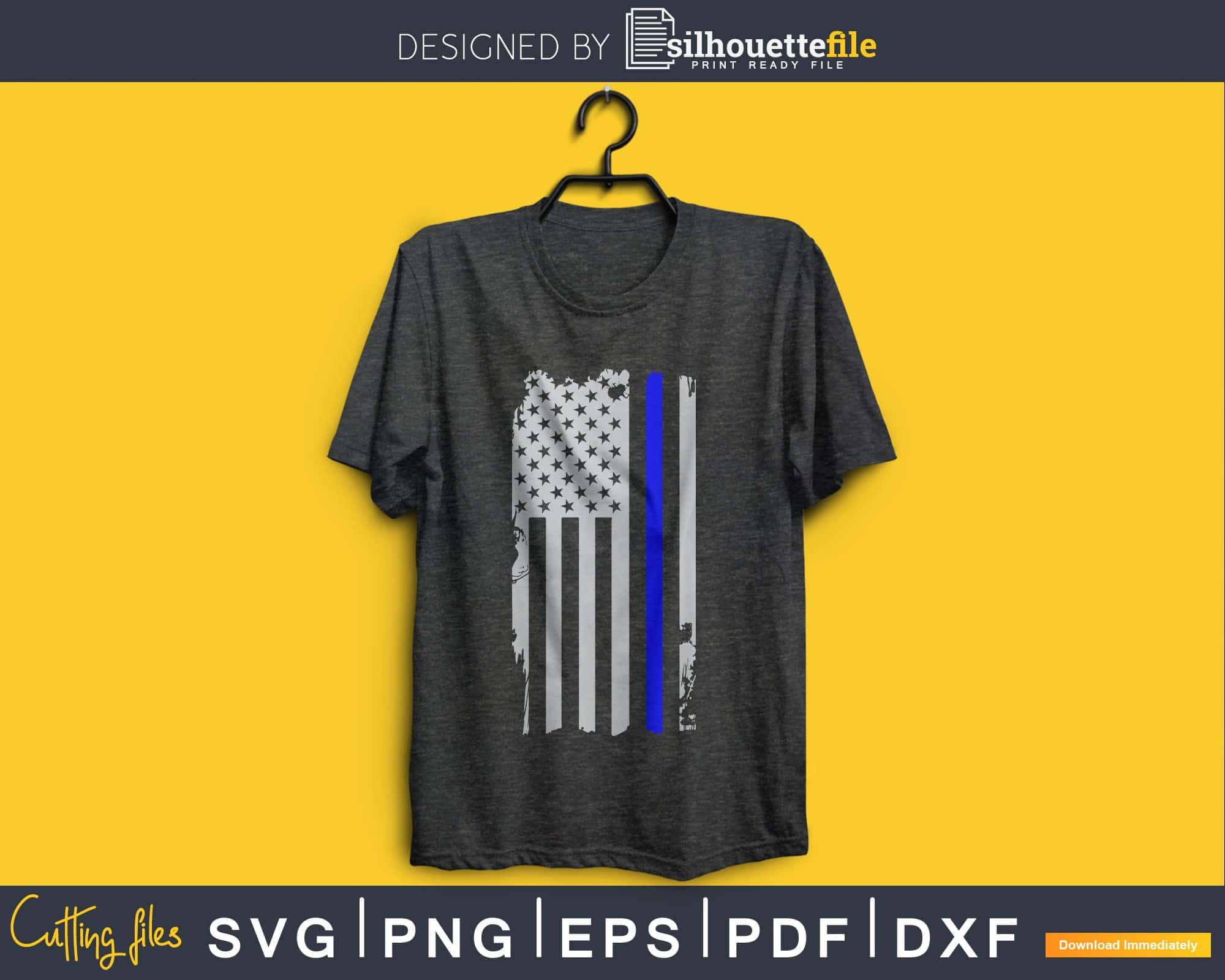 Distressed Thin Blue Line Flag Svg Cut File