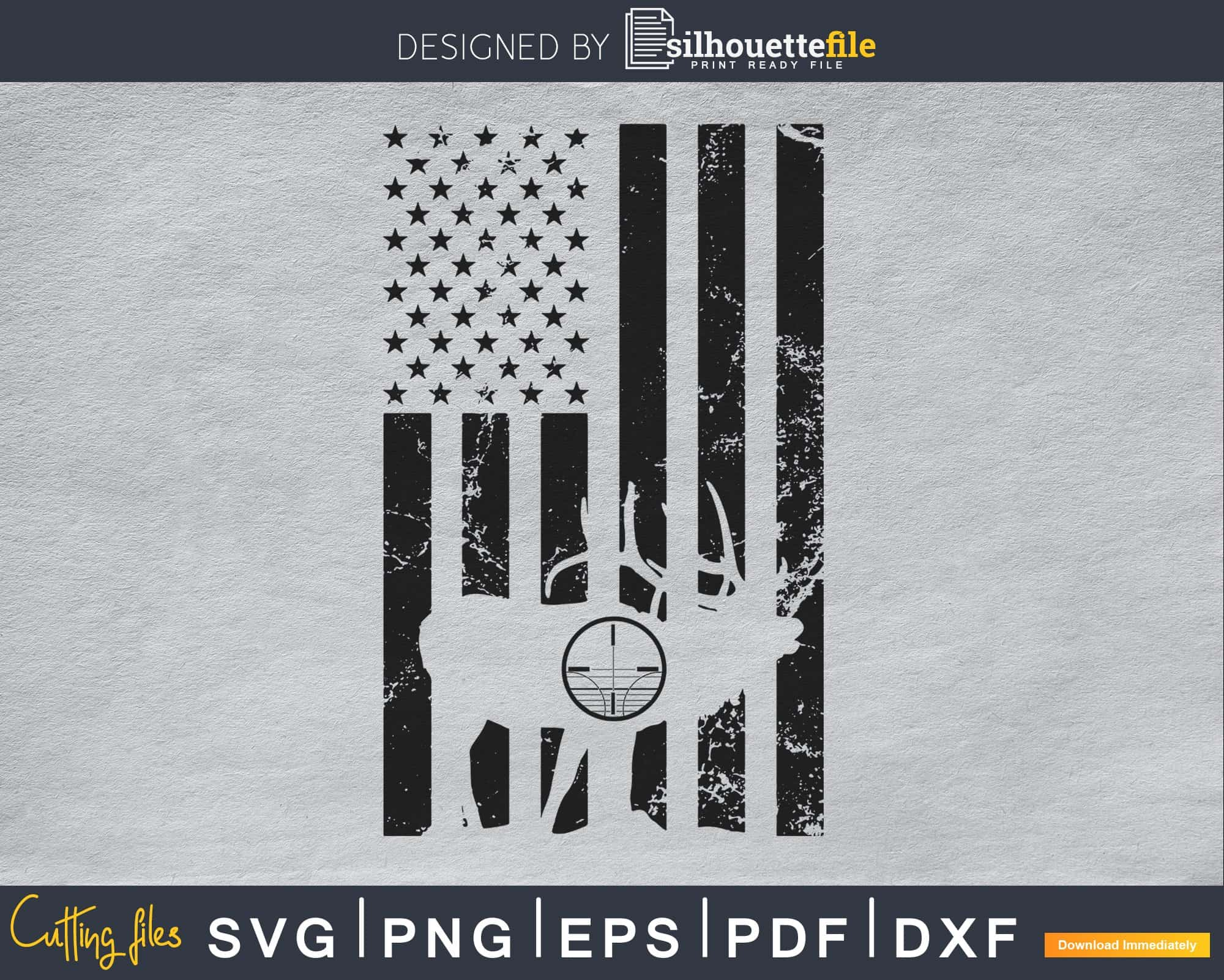 Download Elk Deer Hunting America Flag Svg Silhouette File Silhouettefile