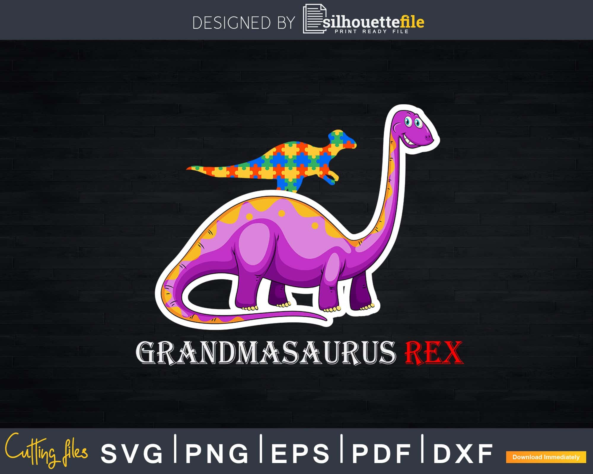 Download Grandmasaurus Dinosaur Autism Awareness Svg Dxf Png Cut File Silhouettefile