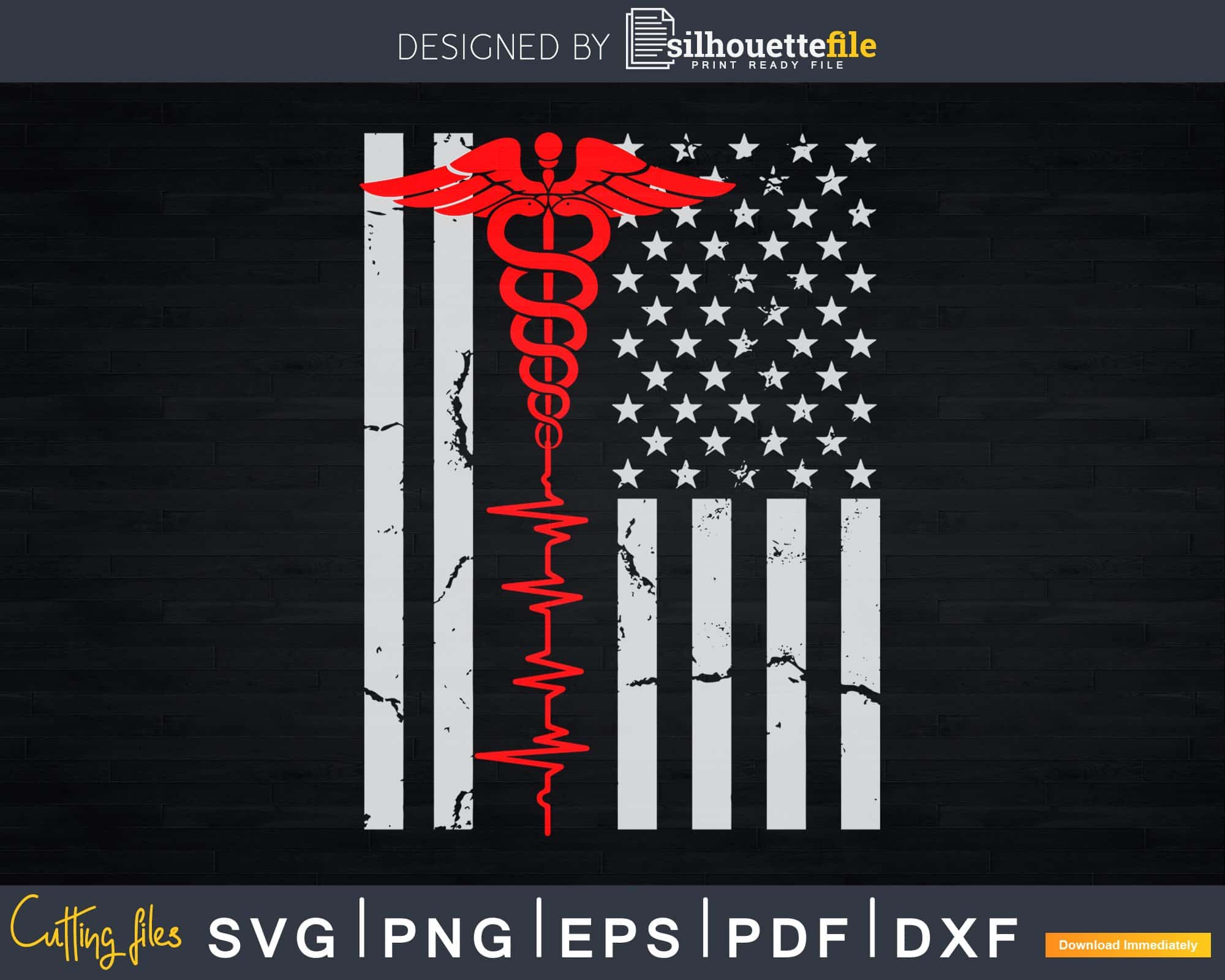 Download Nurse Thin Red Line Caduceus American Flag Svg Cut Files Silhouettefile