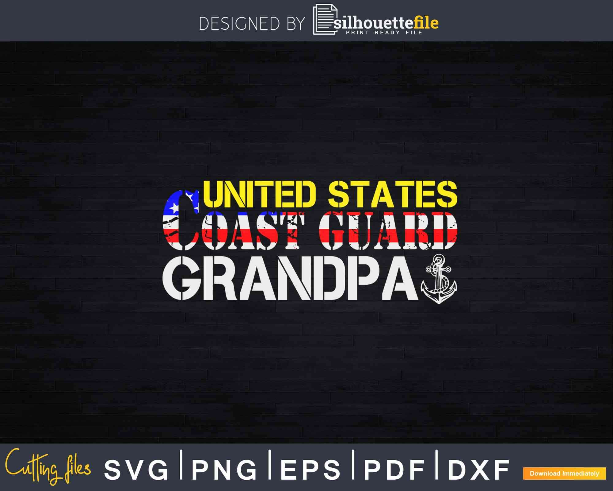 Download Proud Coast Guard Grandpa American Flag Fathers Day Svg Cut Files Silhouettefile SVG, PNG, EPS, DXF File