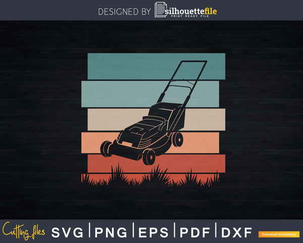 Download Retro Lawn Mower Gardener Svg Dxf Cut Files - Silhouettefile