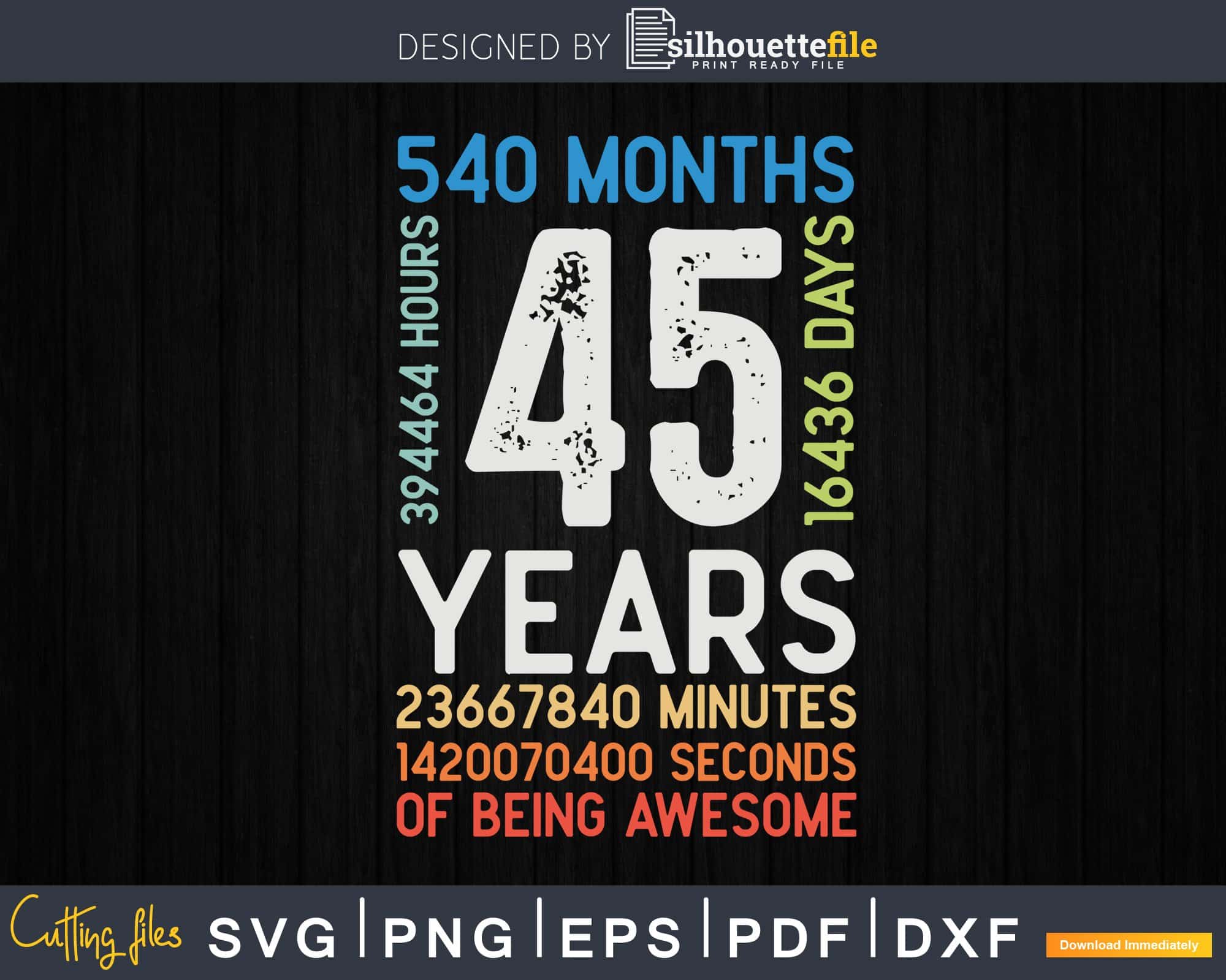 Download Retro Vintage 45 Years Old Classic 45th Birthday 540 Months