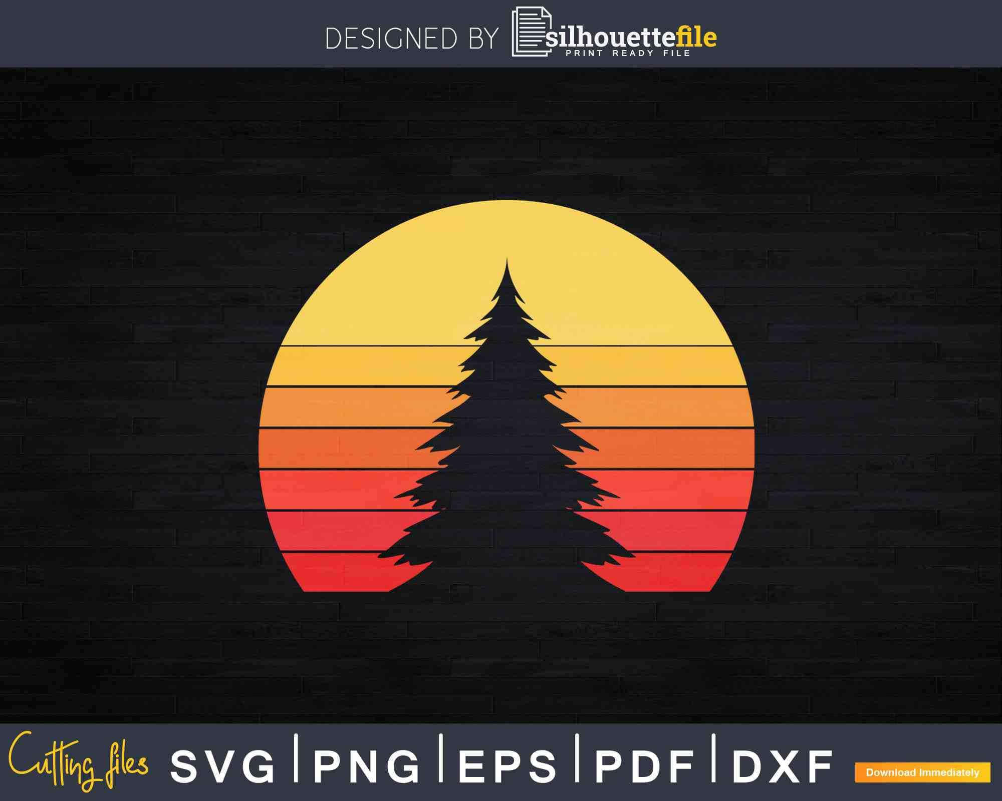 Download Solitary Pine Tree Sun Vintage Retro Outdoor Svg Dxf Png Cut