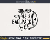 Download Summer Nights Ballpark Lights Softball Svg Png Digital Cut Silhouettefile