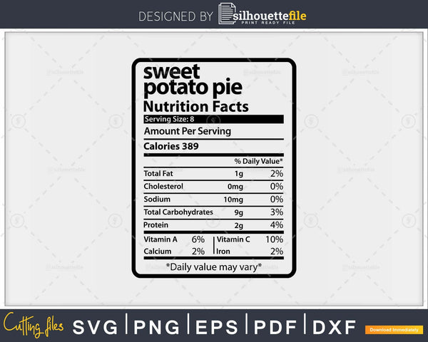 Download Sweet Potato Pie Nutrition Facts Thanksgiving Svg Png Cut File Silhouettefile